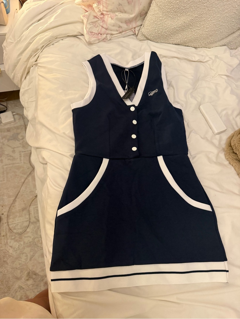 Navy and White Sleeveless Polo Dress